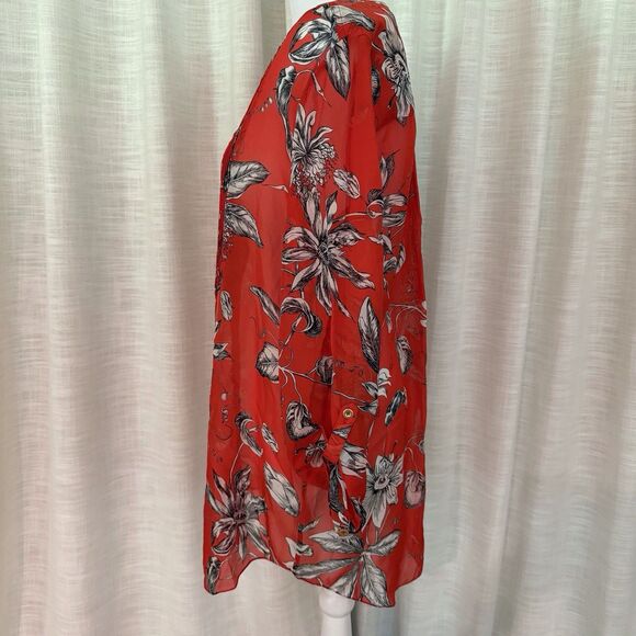 Leifsdottir Women Long Sleeve 100% Silk Blouse Sz 6‎ Floral Red Black White - Picture 4 of 16